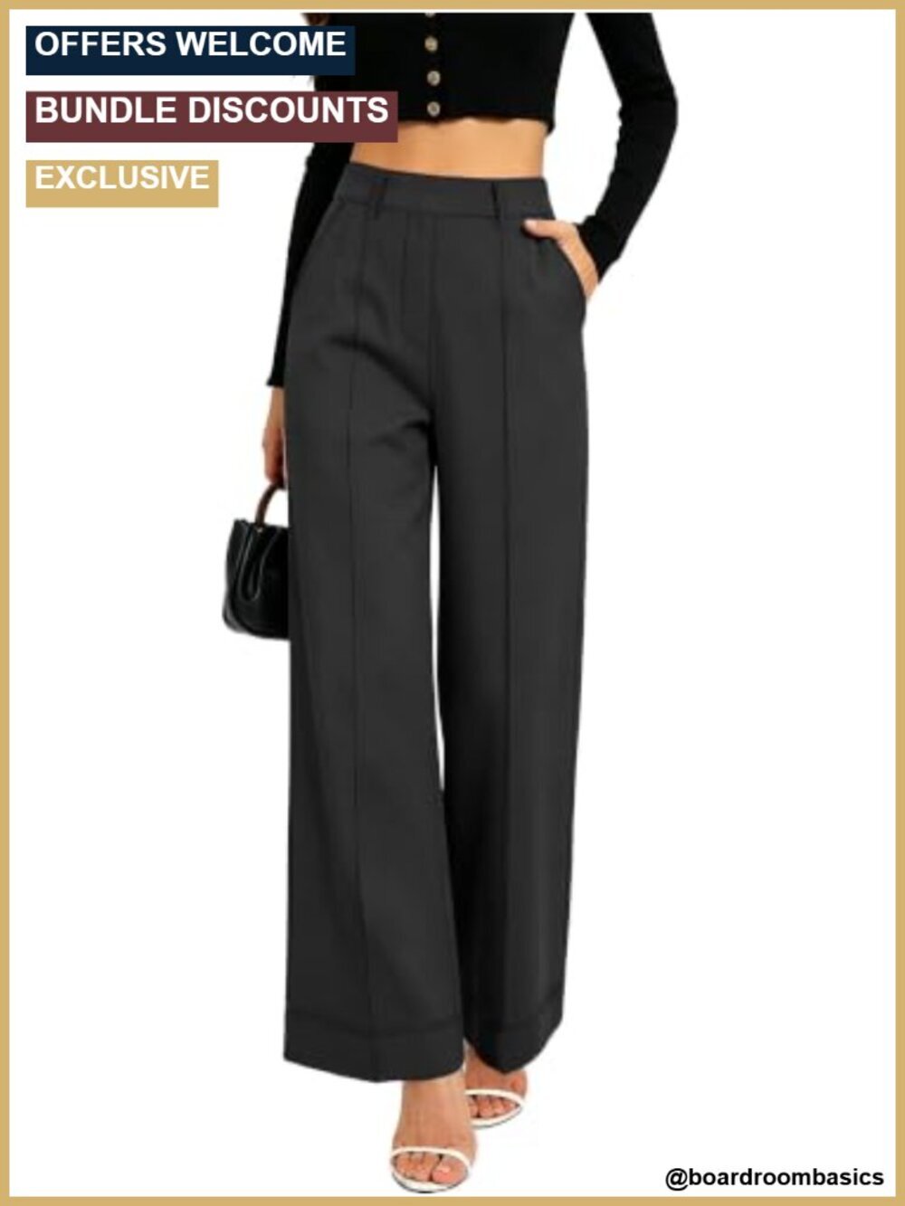 Stretchy Wide Leg Work Pants with Pockets, Machine Washable